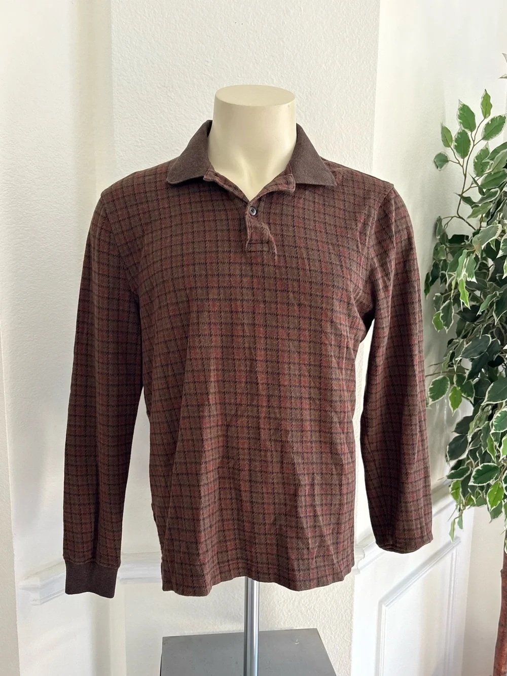 J.Crew Long-Sleeve Polo Shirt in Brown Plaid